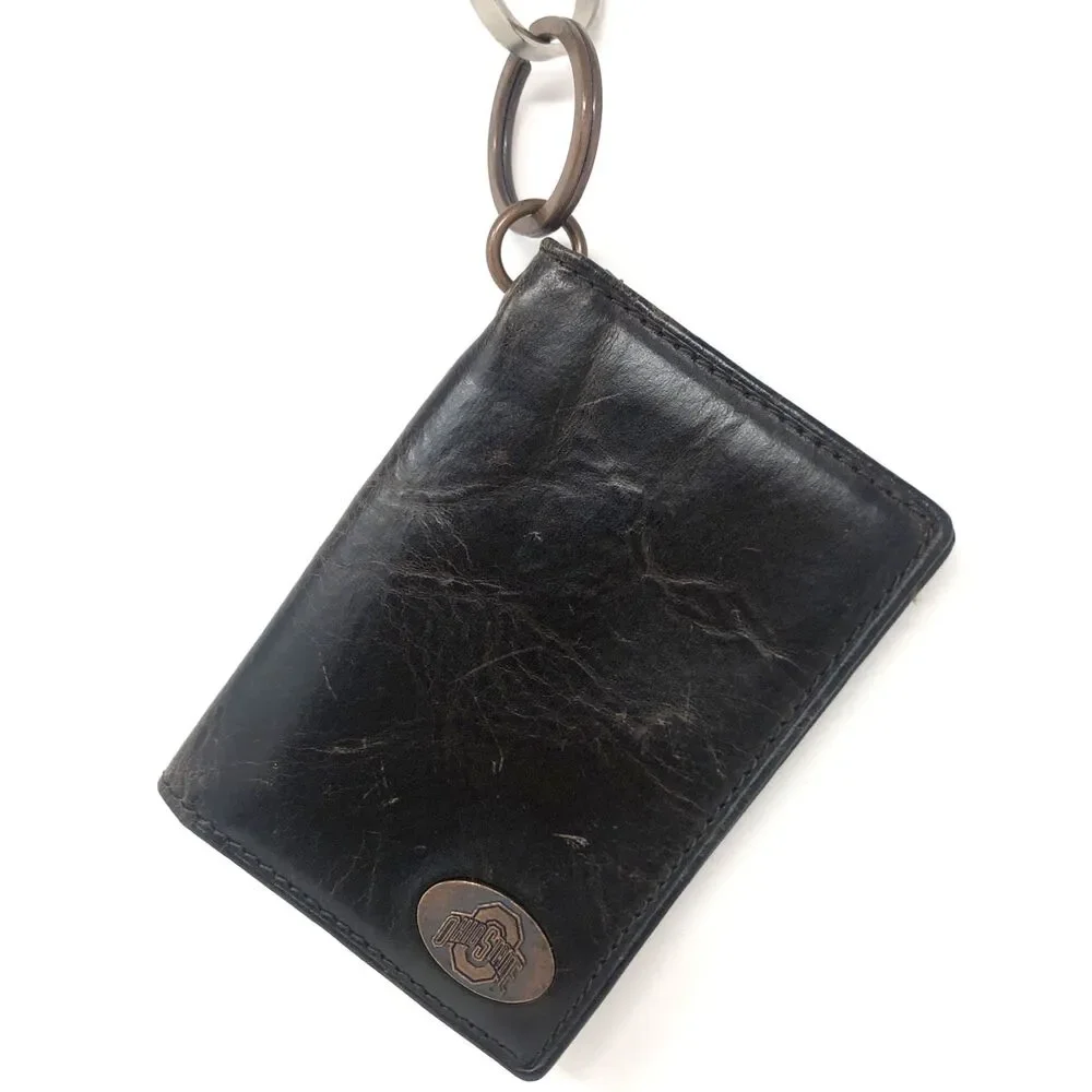 Fossil Ohio State Leather Wallet Keychain Credit Card ID Brown Folding Flip